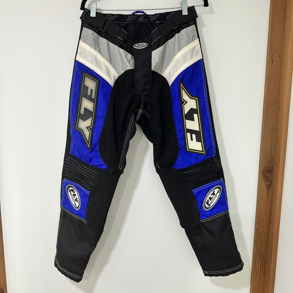Fly Racing 208 Race Pant Mens 30 Blue Black White Motocross BMX Kevlar Padded